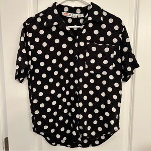 Vintage Black and White Polka Dot Button Up Blouse
